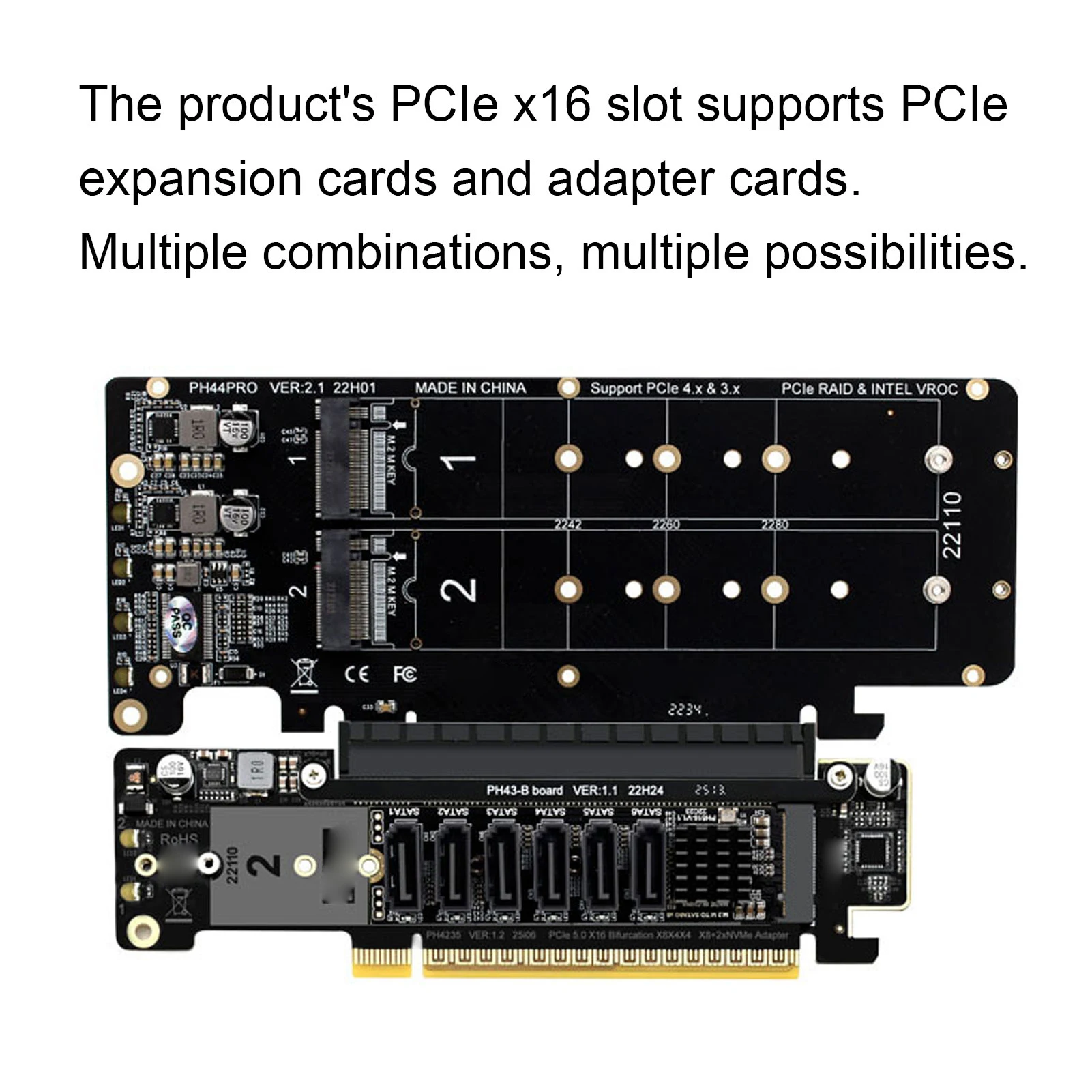 Tarjeta Adaptadora PCIe 5.0 X16 a Doble M.2 M Key, Tarjeta de Expansión M.2 PCIE NVMe, Compatible con X8 X4 X4 Split para Expansión de SSD de Alta Velocidad 2