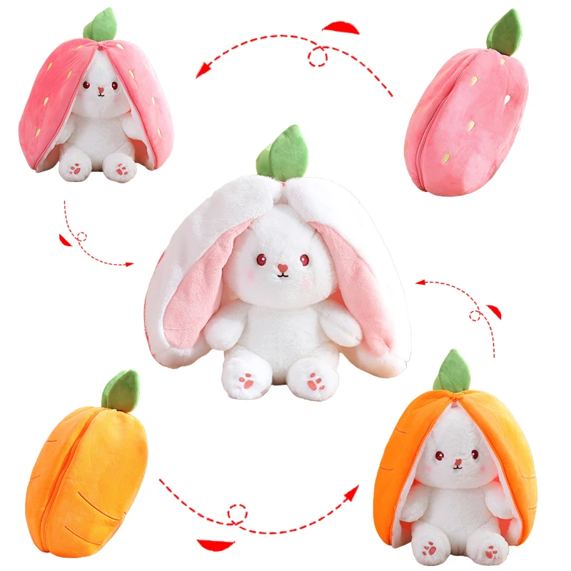 

20-45cm Kawaii Rabbit With Carrot Soft Plush Toy Stuffed Animal Bunny Hiding in Strawberry Gift for Kid Girl Birthday Room Decor