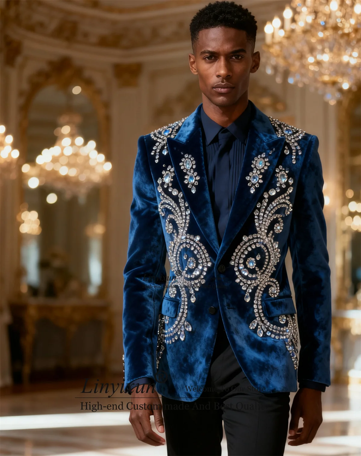 Модные бархатные мужские костюмы со стразами и бисером Ropa, свадебные приталенные смокинги по индивидуальному заказу, вечерние комплекты из 2 предметов, мужские пиджаки для жениха