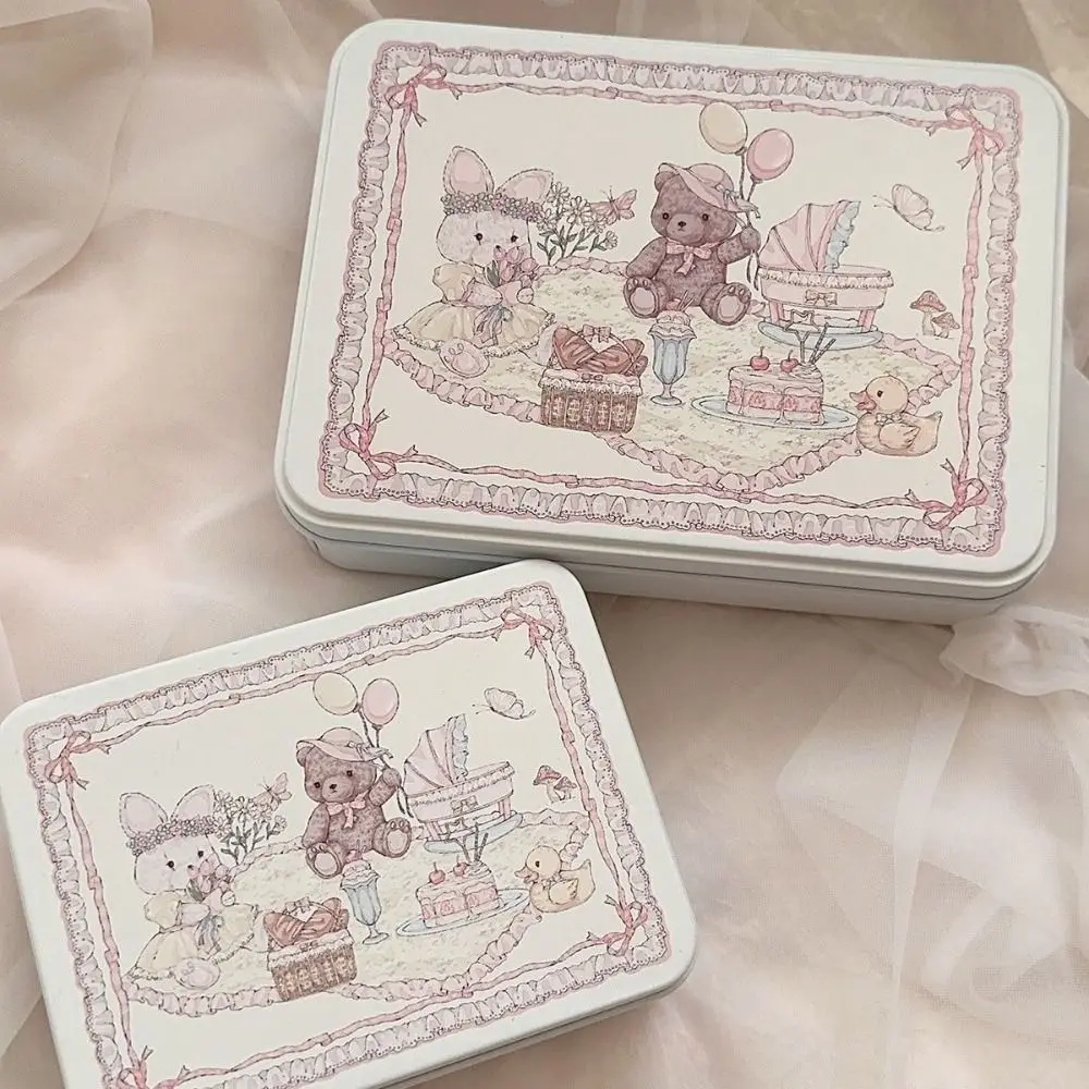 1 قطعة صندوق تخزين الحديد الكرتون Kpop Photocards سطح المكتب تخزين بطاقة صغيرة ملصقات أشرطة صندوق تخزين القرطاسية اللوازم المكتبية