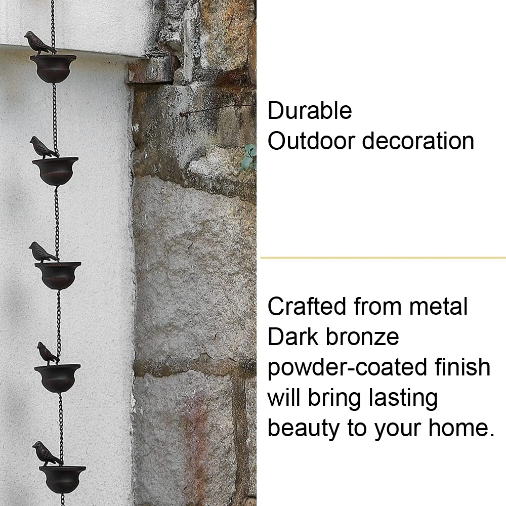 Creative Birds On Cups Metal Rain Chain Rain Catcher For Gutter Roof Decoration Metal Drainage Rain Chain Downspout Tool