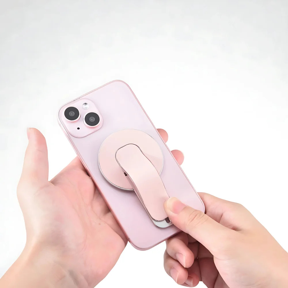 Tragbarer Magnetischer Fingerring-Handyhalter Luxuriöser Abnehmbarer Griff-Ständer für iPhone Leder-Handyhalterung Magnetische Faltbare Halterung – Detail 14