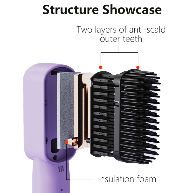 فرشاة فرد الشعر مع مشط تسخين سريع لفرد الشعر، مصفف شعر لاسلكي للسفر والاستخدام اليومي 918D