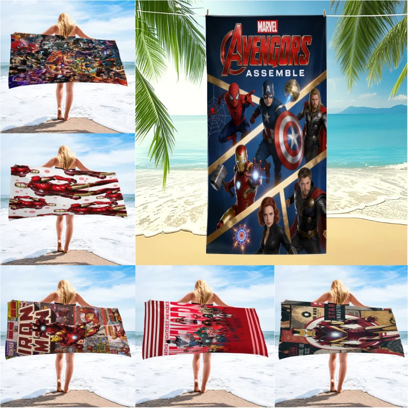 Toalla de playa con estampado de superhéroes de Marvel, toalla de secado rápido con póster de Los Vengadores, ligera y suave para nadar, ideal para playa, camping y piscina