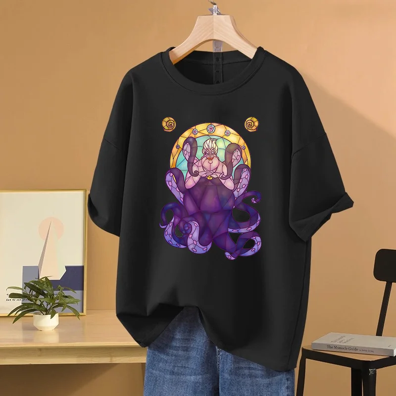 Disney The Little Mermaid Ursula print T-shirt Leisure Sports Street Harajuku Couple Student T-shirt