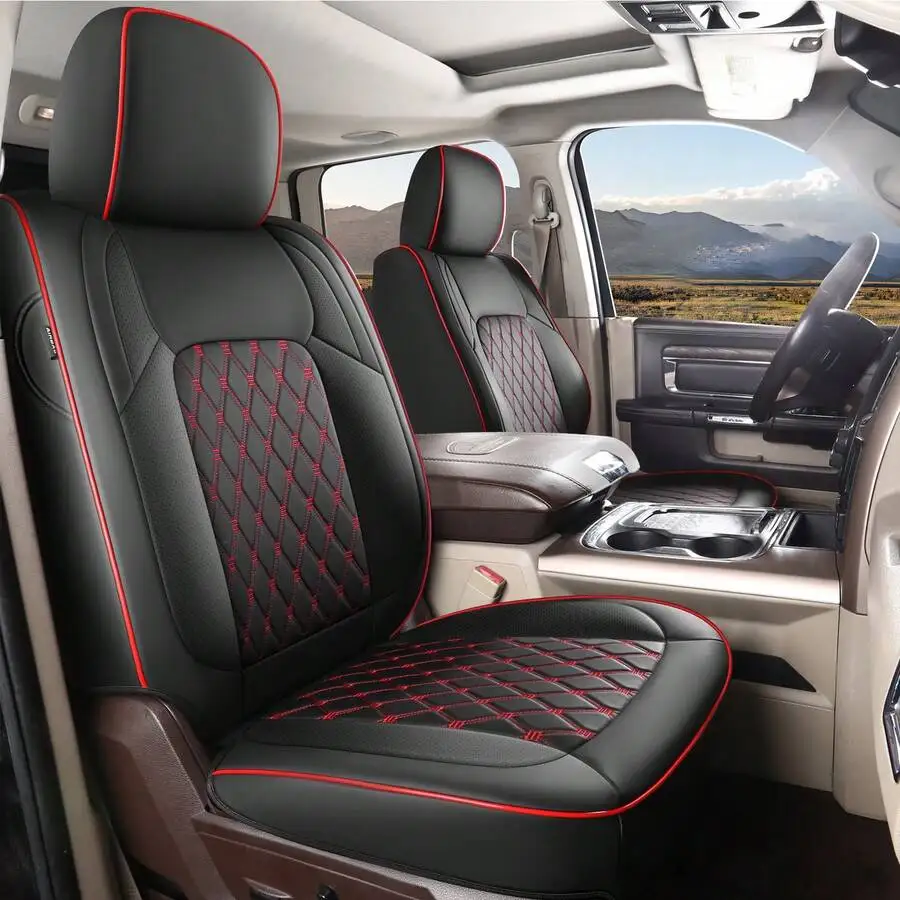 

Custom Leather Seat Covers For Dodge Ram 1500 2500 3500 Crew Cab Double Quad Regular 2009-2025 Black Full Set