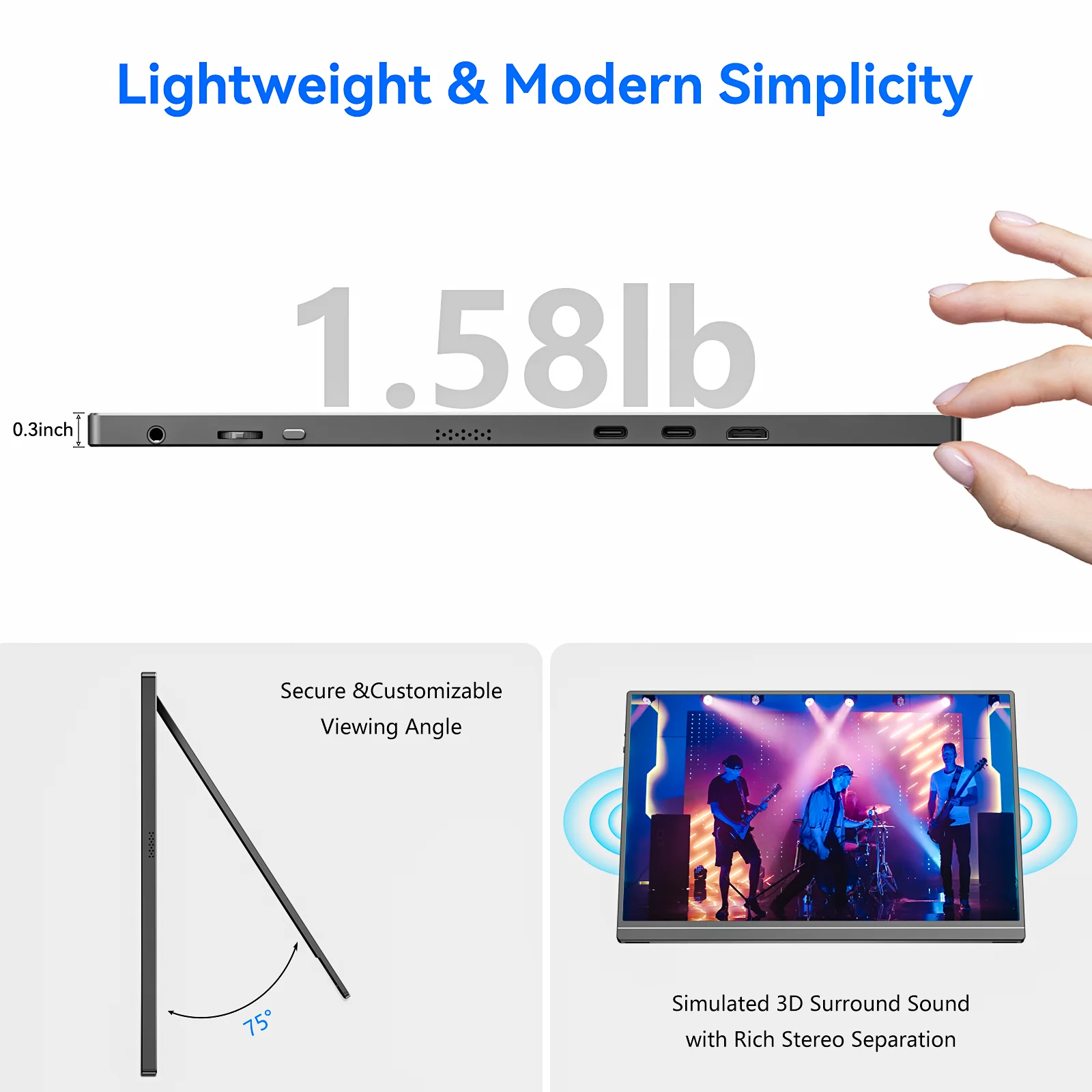 VEOUT 16-inch 60HZ Gaming Portable Monitor for Laptop, 16:10 IPS 1200P Display LCD FHD External Second Computer Screen for Phone