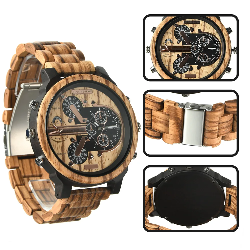 Wooden Watches Quartz Analog Display High Quality Big Dial Wholesale Classic OEM Pure Bamboo Watch for Men