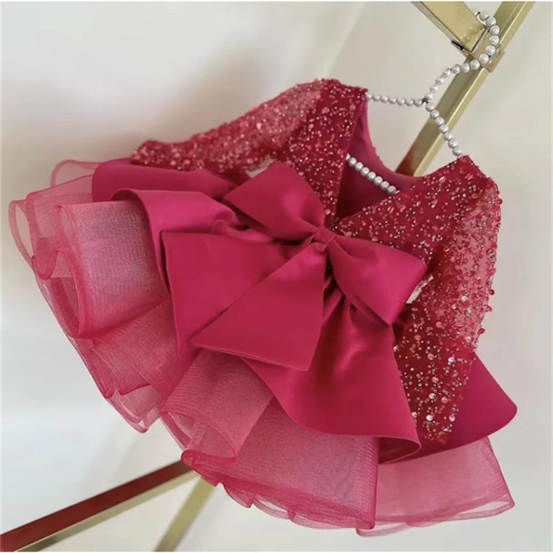 فساتين زفاف مخصصة لعيد الميلاد لفتاة الزهور فستان جديد لحفلات أعياد الميلاد من شبكة ترتر ورقبة على شكل حرف V من التول فستان كعكة منفوش خاص