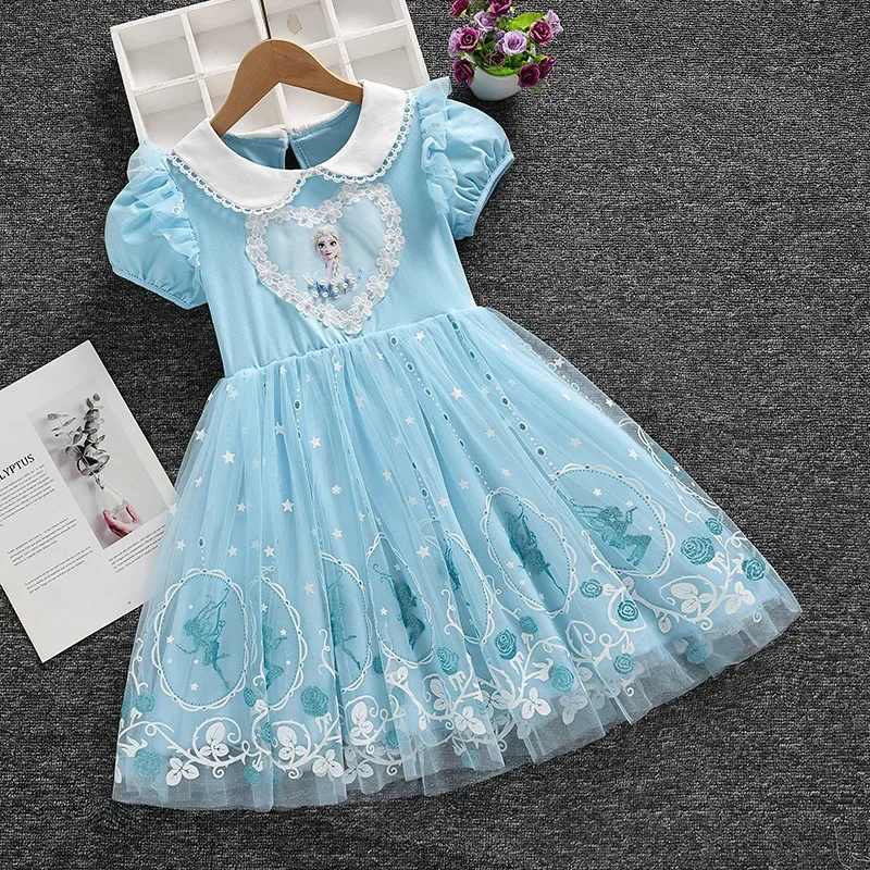 

Disney Girls Clothes Princess Dresses Puff Sleeve Kids Dress Frozen Elsa Printed Party Baby Dresses for Children Birthday Gifts