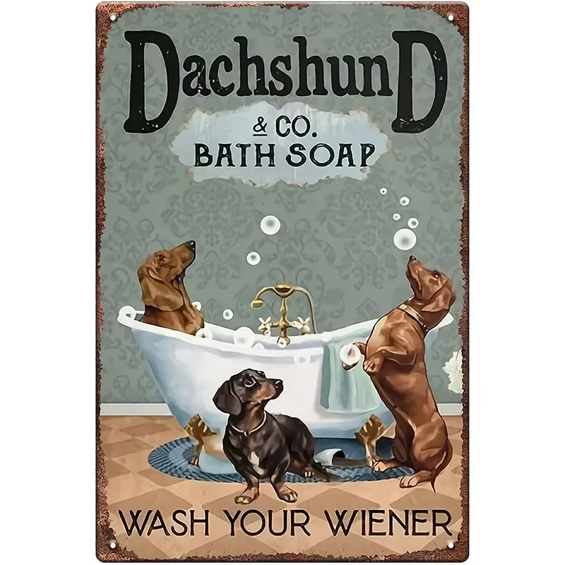 1pc Funny Bathroom Signs Dachshund Gifts Metal Signs, Bath Soap Wash Your Wiener, Dachshund Vintage Tin Sign Bathroom Decor, 12x