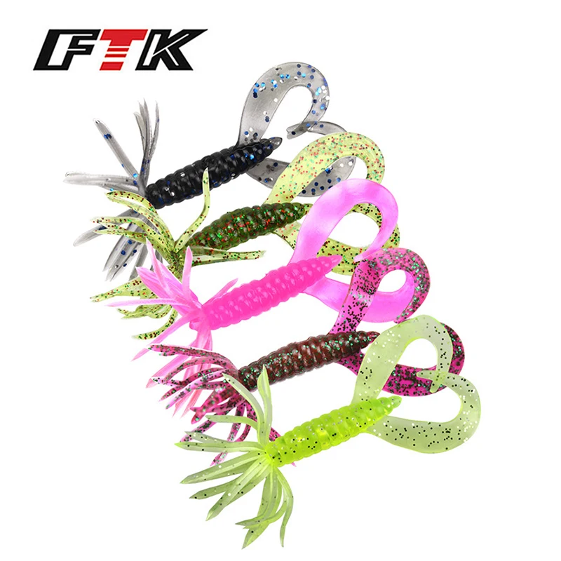 FTK 5x Soft Lure Plastic Silica Bait Grub 7cm 1.8g Double Tail Buzz Umbrella Shape Worm Artificial Lure Insect Wobbler Swimbait