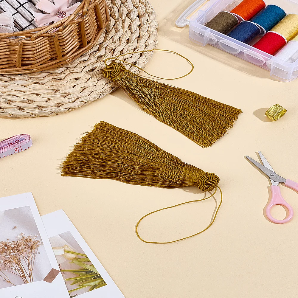 2Pcs Nylon Tassel Pendant Dark Goldenrod Keychain Tassels Pendants Decoration for Earring Jewelry Keychain Curtain Car Hanging
