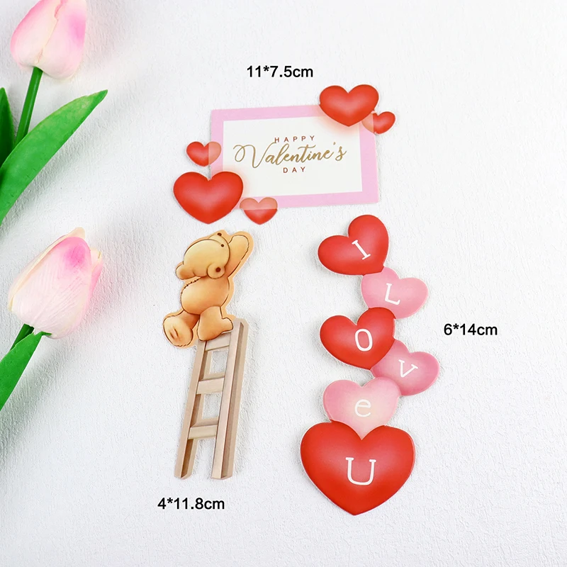 Heart Bear Cake Topper Toppers Flag I Love You Happy Valentine\'s Day Anniversary Baking Cake Dessert DIY Decor Party Supplies