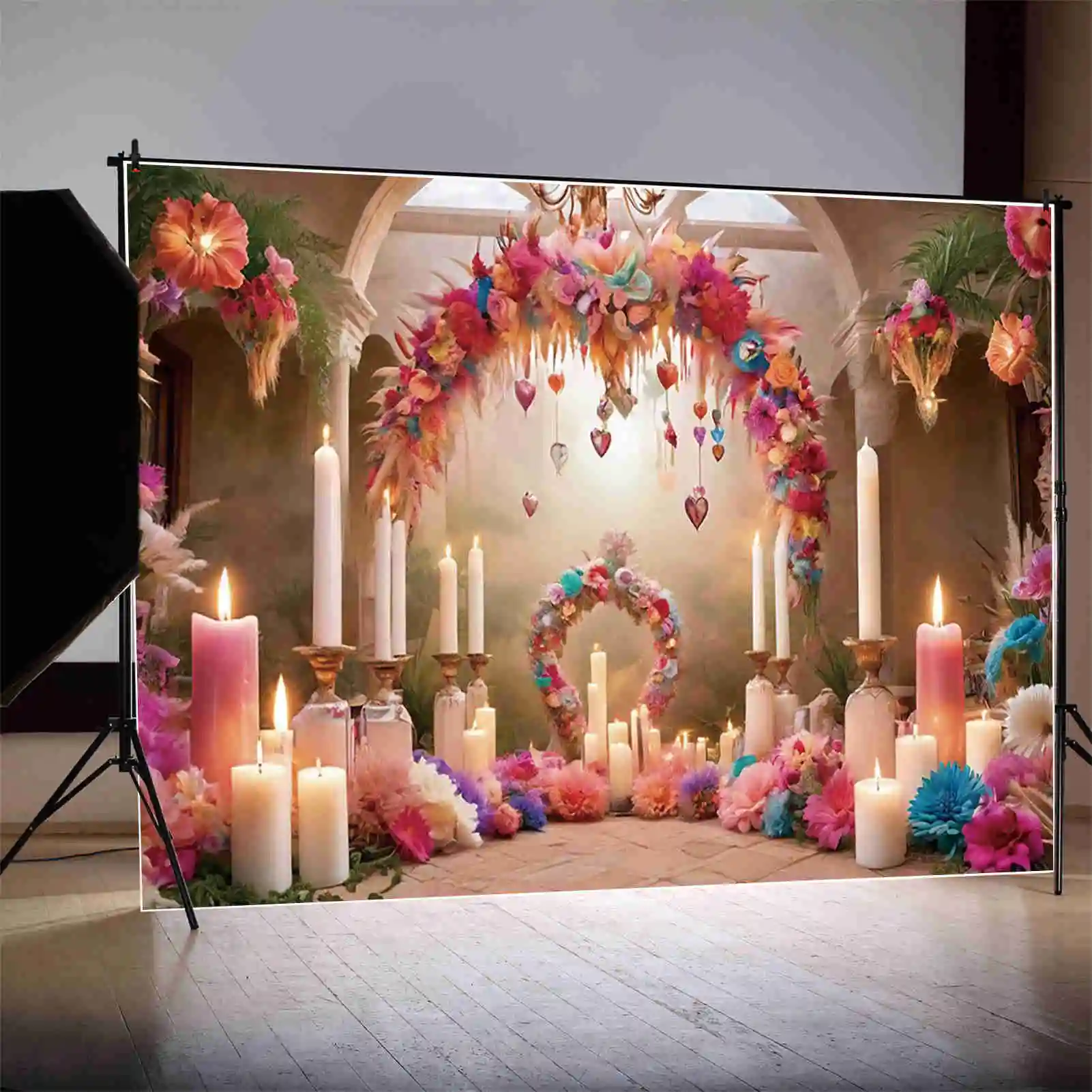 MOON.QG 발렌타인 데이 장식 배경, 러브 하트 장미 깃털 생일 배경, 2 월 14 일 데코 사진 액세서리