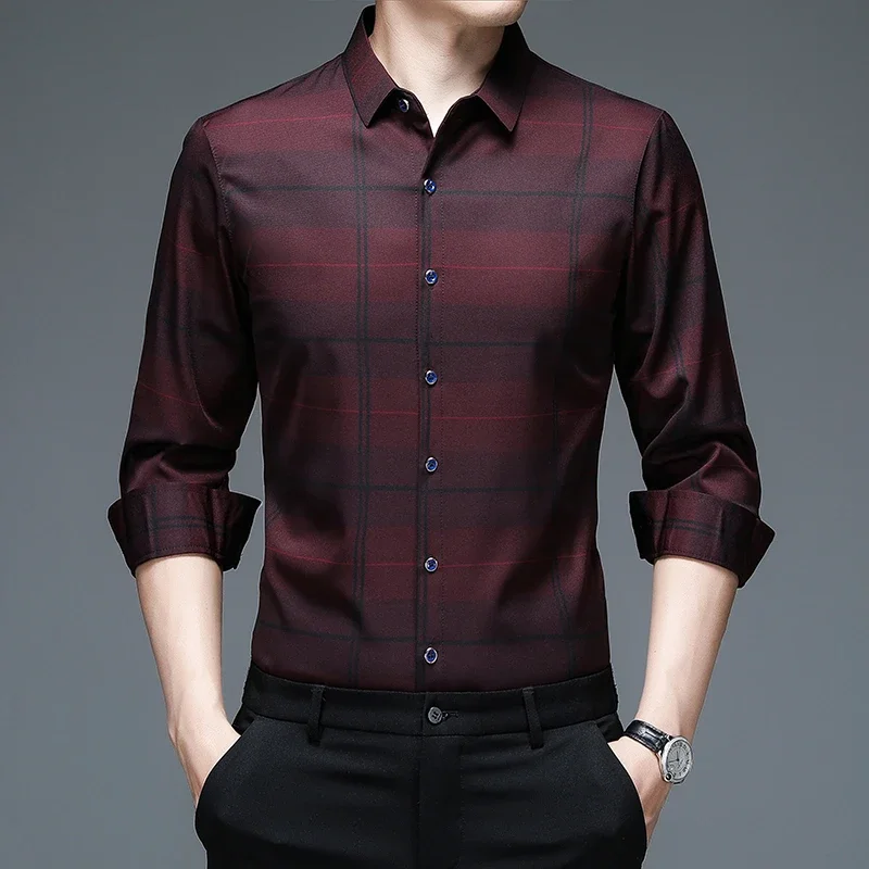 New Men\'s Casual and Fashionable Long Sleeved Shirt with Printed Anti Wrinkle Business Shirt