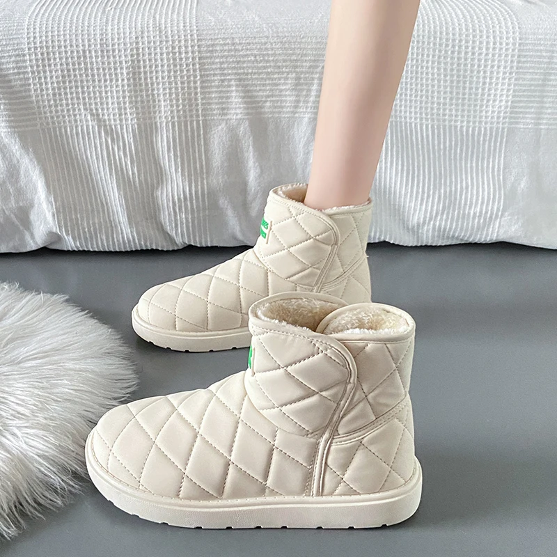 

Women's New Winter Mid-Top Slip-On Fleece-Lined Cotton Shoes, Thin-Soled Lightweight Casual Short Boots