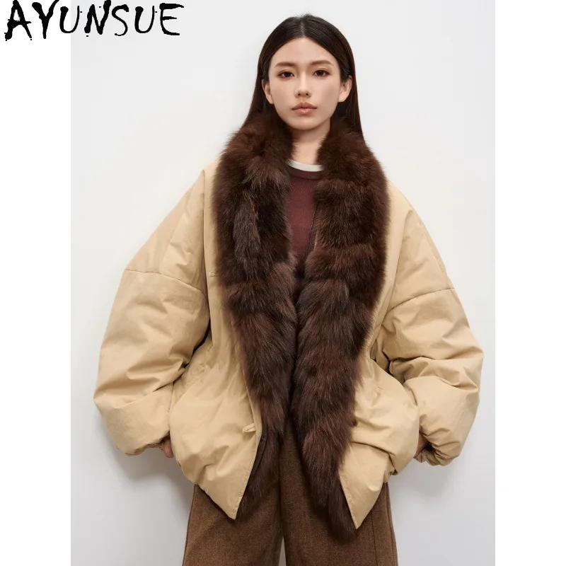 AYUNSUE 90% White Goose Down Liner Coat Real Fox Fur Collar Parka Winter Jacket Women Clothes Korean Fashion Abrigos De Mujer