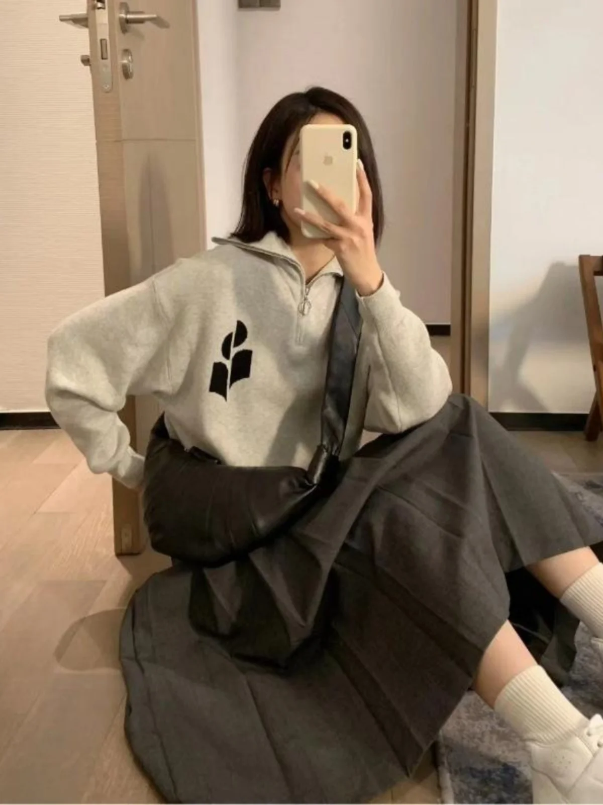 

Loose Women's Pullover Hoodie f Zipper Collar Knitted Sweater Comfortable Casual Sle Long Sve Woolen Commute Faion
