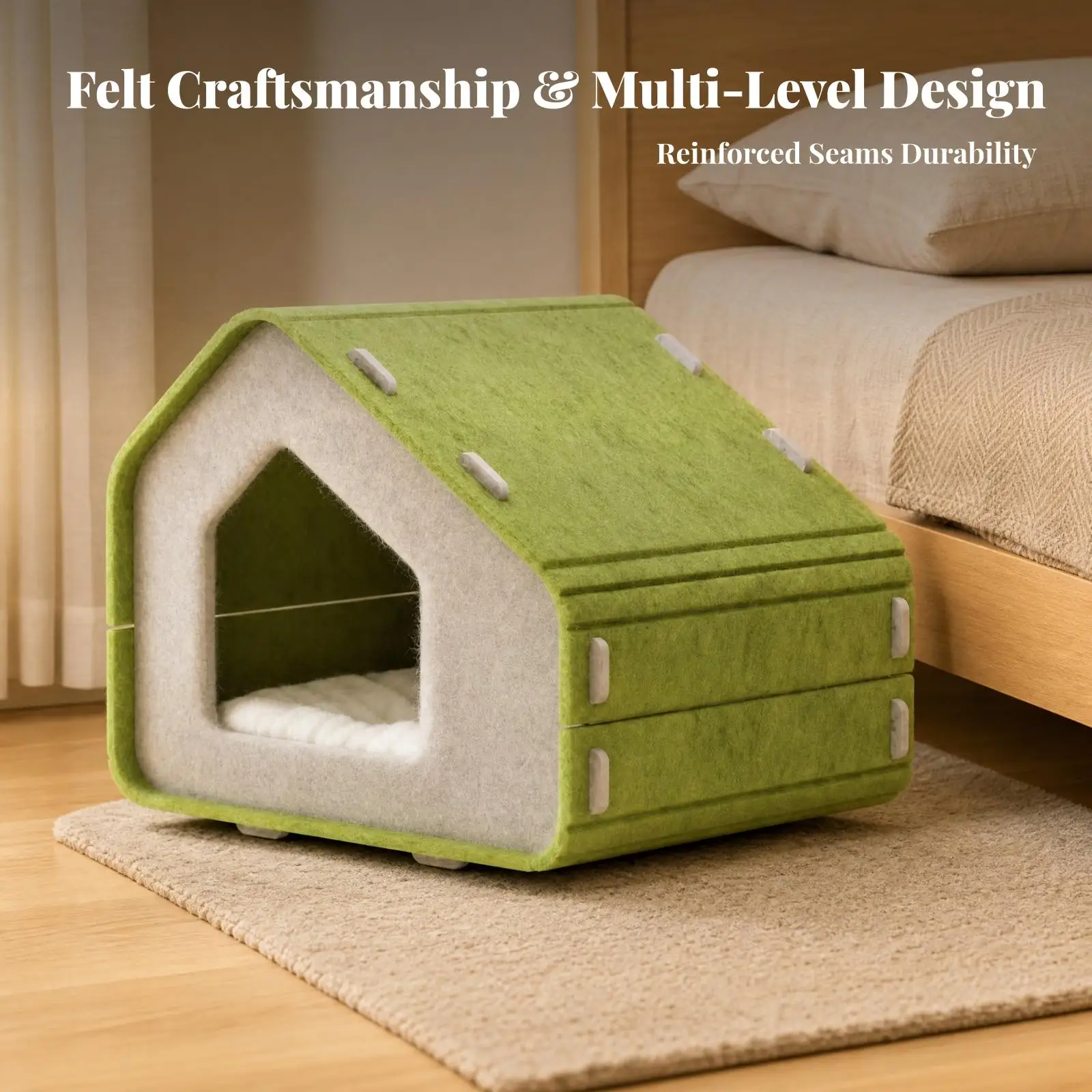 Four Season Felt Cat Sleeping House with Scratching Top for Secure Privacy and Play
