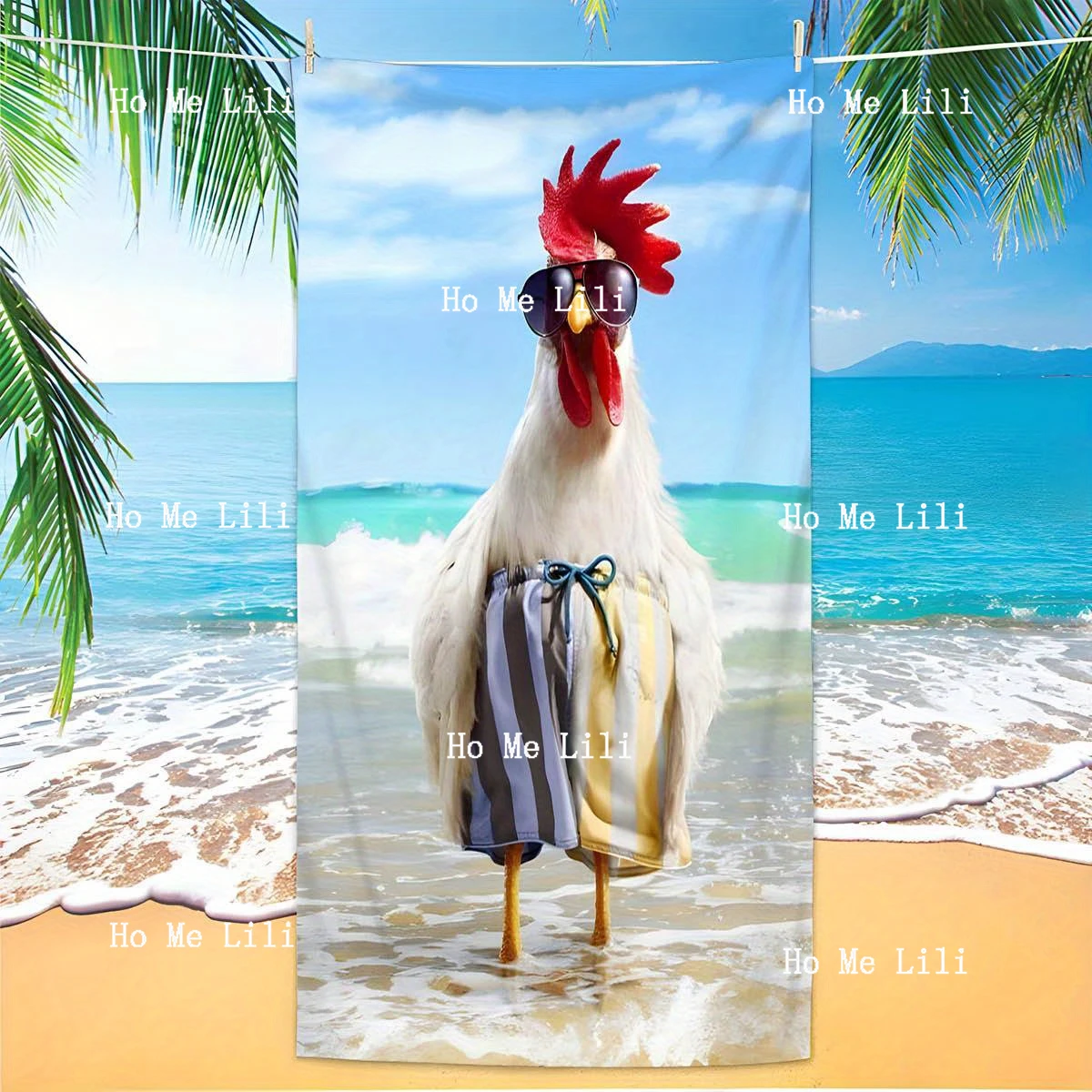 Large Funny Rooster Beach Towel Humorous Quirky Playful Design Quick-Drying Soft Plush Portable Compact Beach Essential