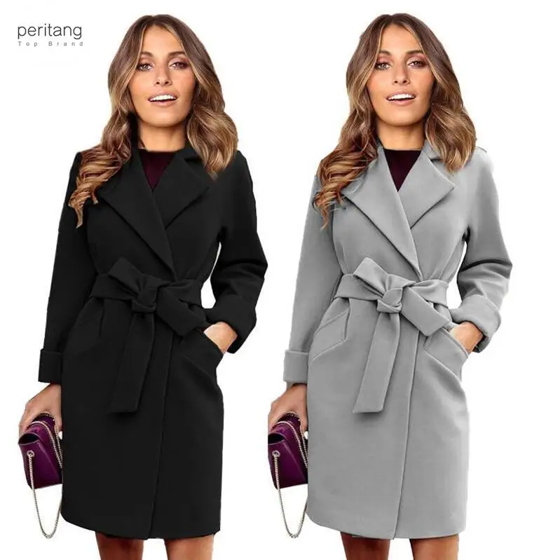 

PERITANG Autumn Coat Women's Black Long Coat White Coat V-neck for Women Coats and Jacket Trench Blouson Femme Tweed Jacket