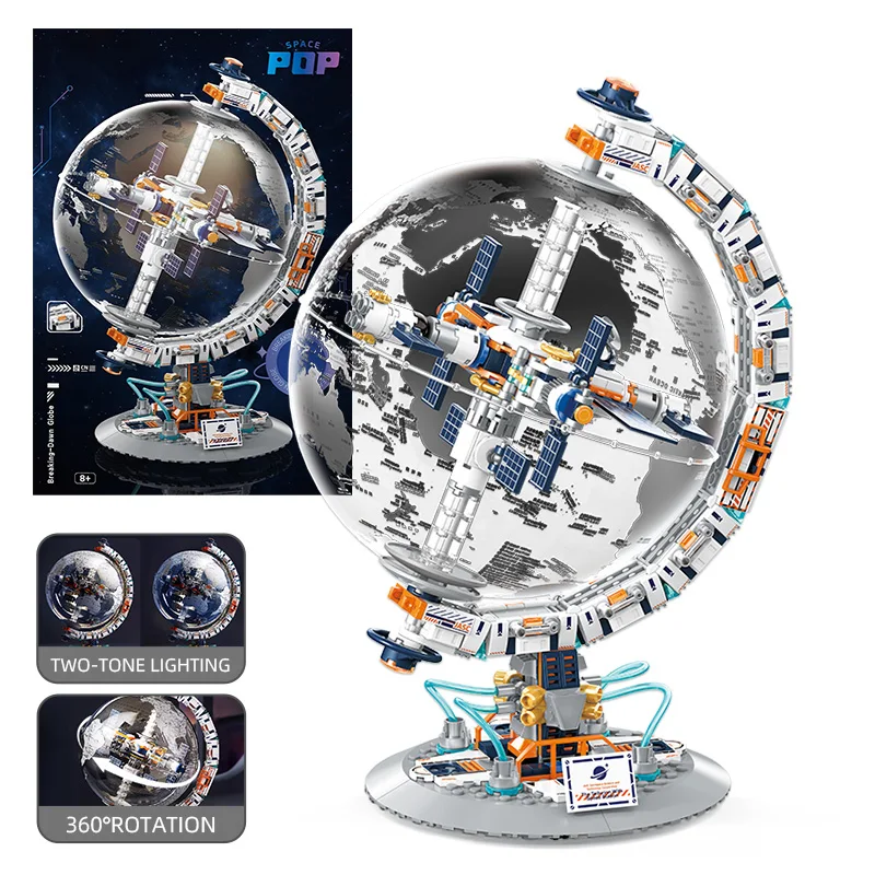 

New Creative Space Station Transparent Globe Building Blocks High Tech Construction Bricks Toy Gift For Kids