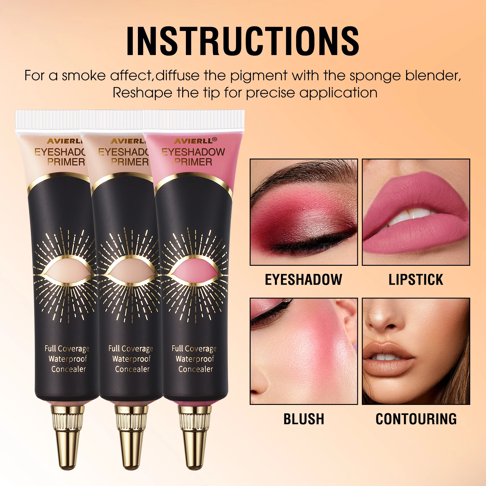 오래 지속되는 아이섀도우 프라이머 세트, 풀 커버리지 및 방수 컨실러 크림, 완벽한 메이크업 응용, 6 가지 색상