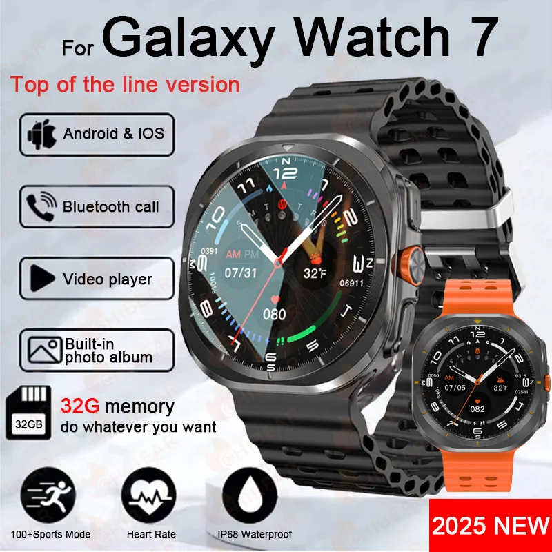 New Smartwatch Galaxy Watch 7 man woman Sports Outdoor Compass Bluetooth Call 32GB NFC Heart Rate Weather For Samsung Smartwatch