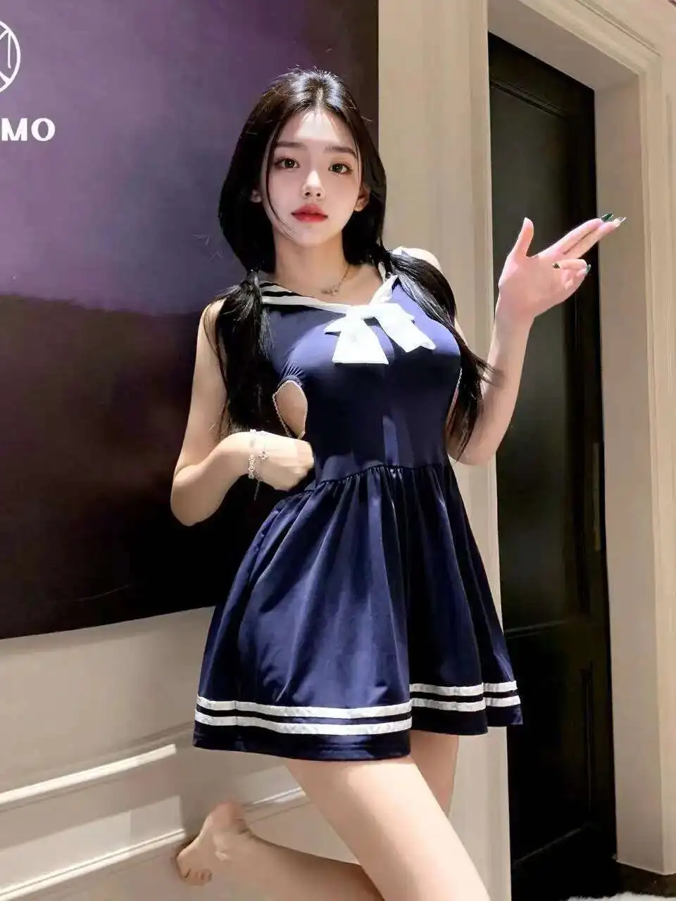 College Sweet And Style Has Waist Uniform Spring Pure Desire Seductive Lingerie Navy Dress Elegant Camisole POLYESTER YS8H