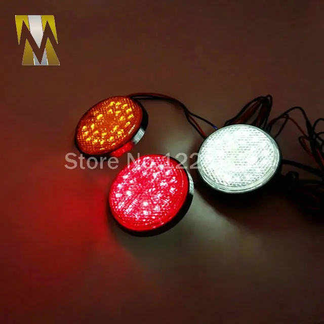 Red Lens Round Red LED Reflectors Brake Light for Universal Motorcycle car truck high performance turn signal light tail light