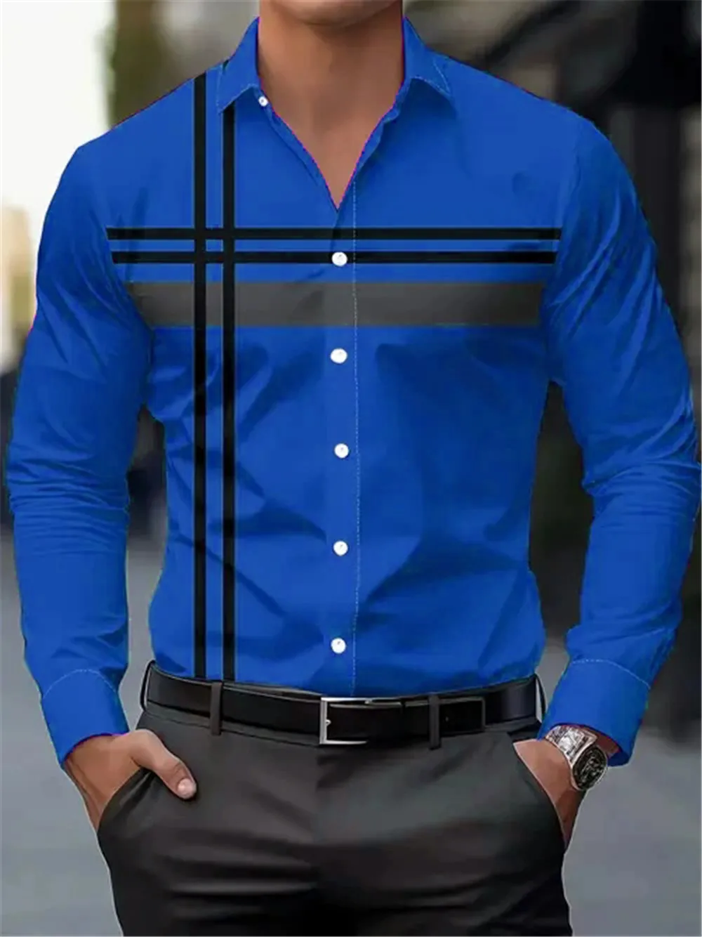 

Модные мужские рубашки в полоску с длинным рукавом, уличная одежда с 3D принтом, трендовая мужская блузка 4XL, повседневная рубашка больших размеров