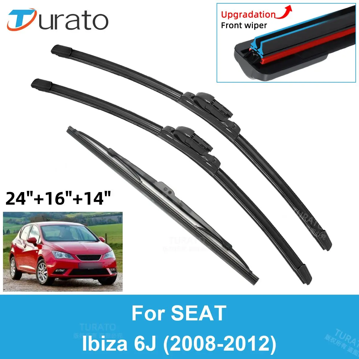 

3PCS Car Wiper Blades for 2008-2012 SEAT Ibiza 6J Rear Windshield Wipers Double Rubber Car Accessories 2008 2009 2010 2011 2012