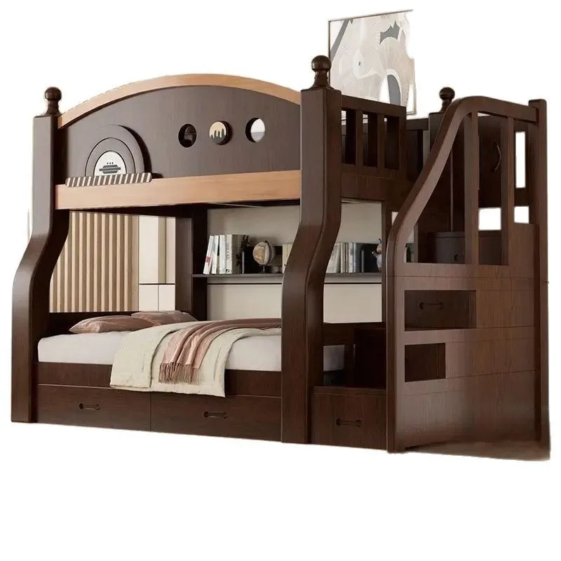 Upper and lower bunk beds High and lower Multifunctional combination Upper and lower Wooden beds Two floors