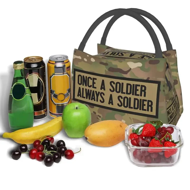 CamSolomon-Sac fourre-tout à lunch isolé à motif militaire pour femme, glacière portable camouflage, boîte à bento thermique, hôpital, bureau