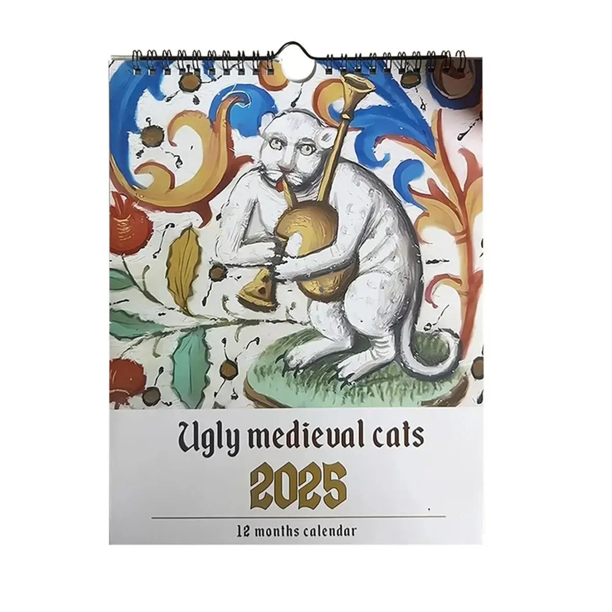 A59T Medieval Cat Calendar 2025 Strange Medieval Cats Wall Calendar 2025 Ugly Medieval Cats Calendar 12 Months