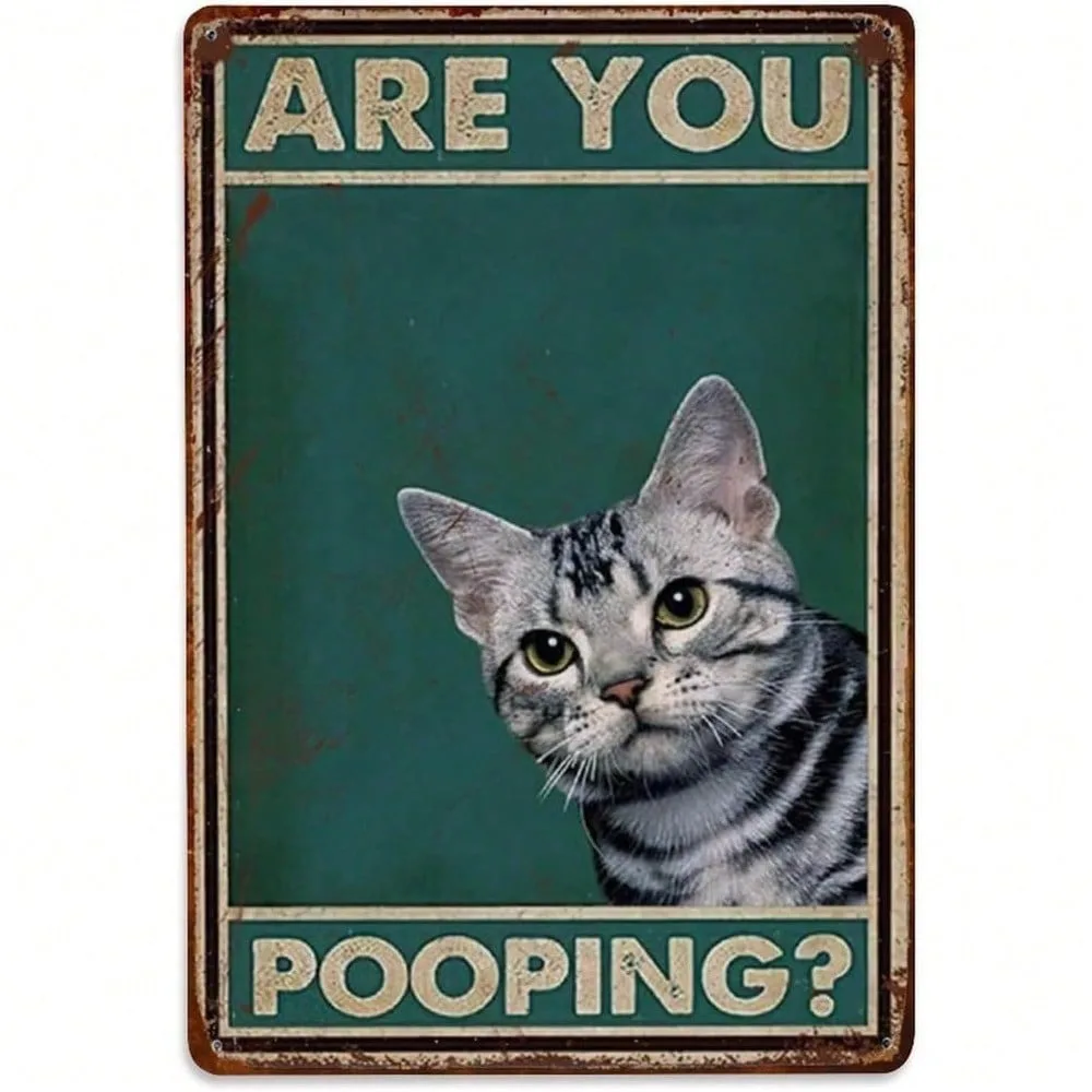 

Funny Cat Decor, Pooping Retro Tin Sign, Ramadan Valentine Art Deco Wall Art, Gift for Cat Lover