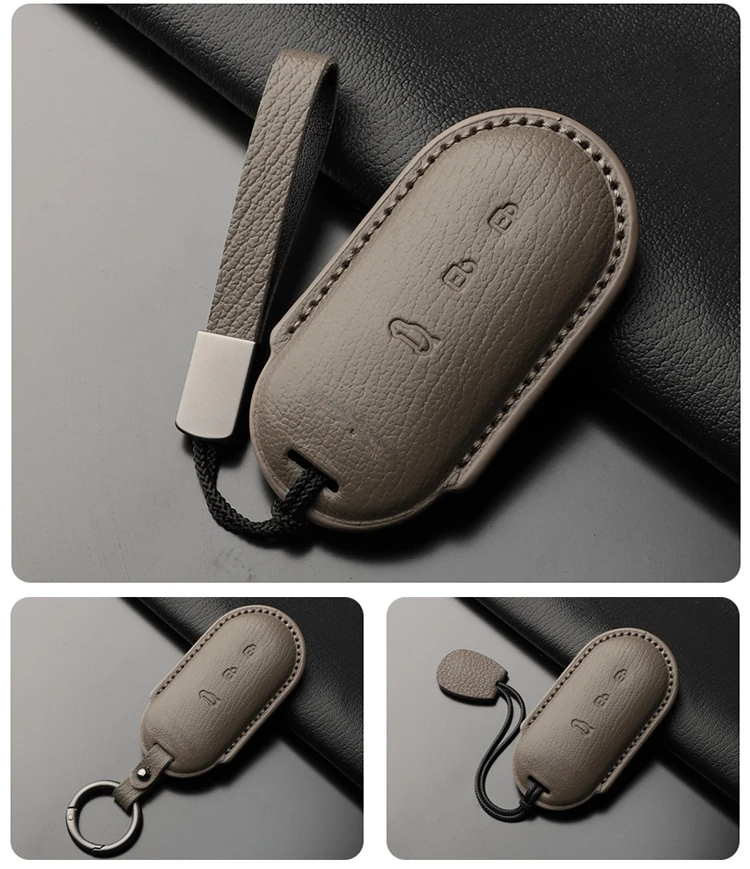 Suitable For AITO M7 2022 2024 Simple Style Handmade Goatskin Leather Car Remote Key Case Cover