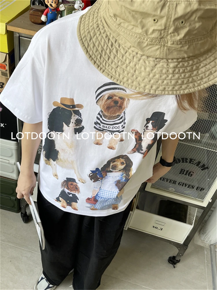 LOTDOOTN Y2K Cute T-shirt Female Puppy Print Tshirt Summer Casual Short Sleeves Tees Tops Kawaii Women Loose Tshirts Streetwear