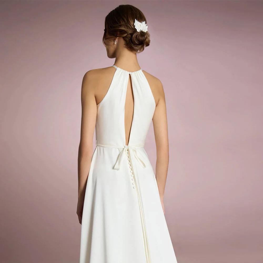 Classic Halter Neck Wedding Dresses Sleeveless Bridal Grown Button Back Customized Straps Floor Length A Line Vestidos De Novia