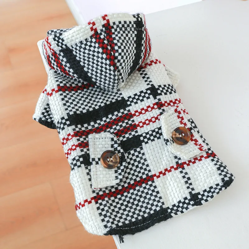 Pet Dog Cat Clothes Winter Warm Plus Fleece Sweatshirt Skirt Hoodies Plaid Windbreaker Dog Coat Sweater For Small Dog Costumes