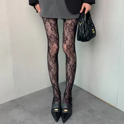 Women Floral Lace Tights Summer Mesh Sexy Hollowed Out Thin and Breathable Retro Punk Y2k Pantyhose Individual Fishnet Stockings