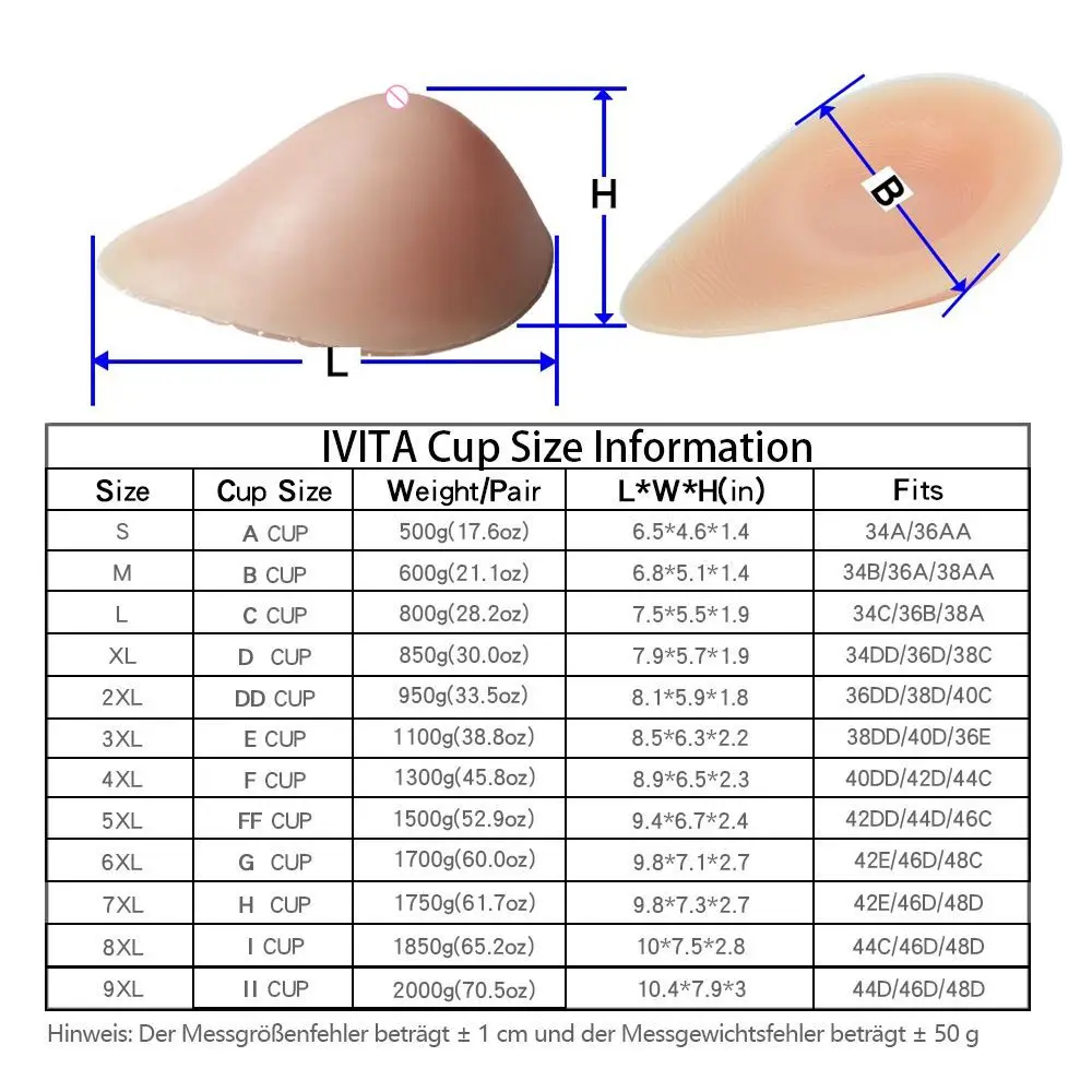 IVITA 100% Silicone Realistic Teardrop Shape Breasts Prosthesis Breast Fake Boobs for Mastectomy Shemale Drag Queen Crossdress