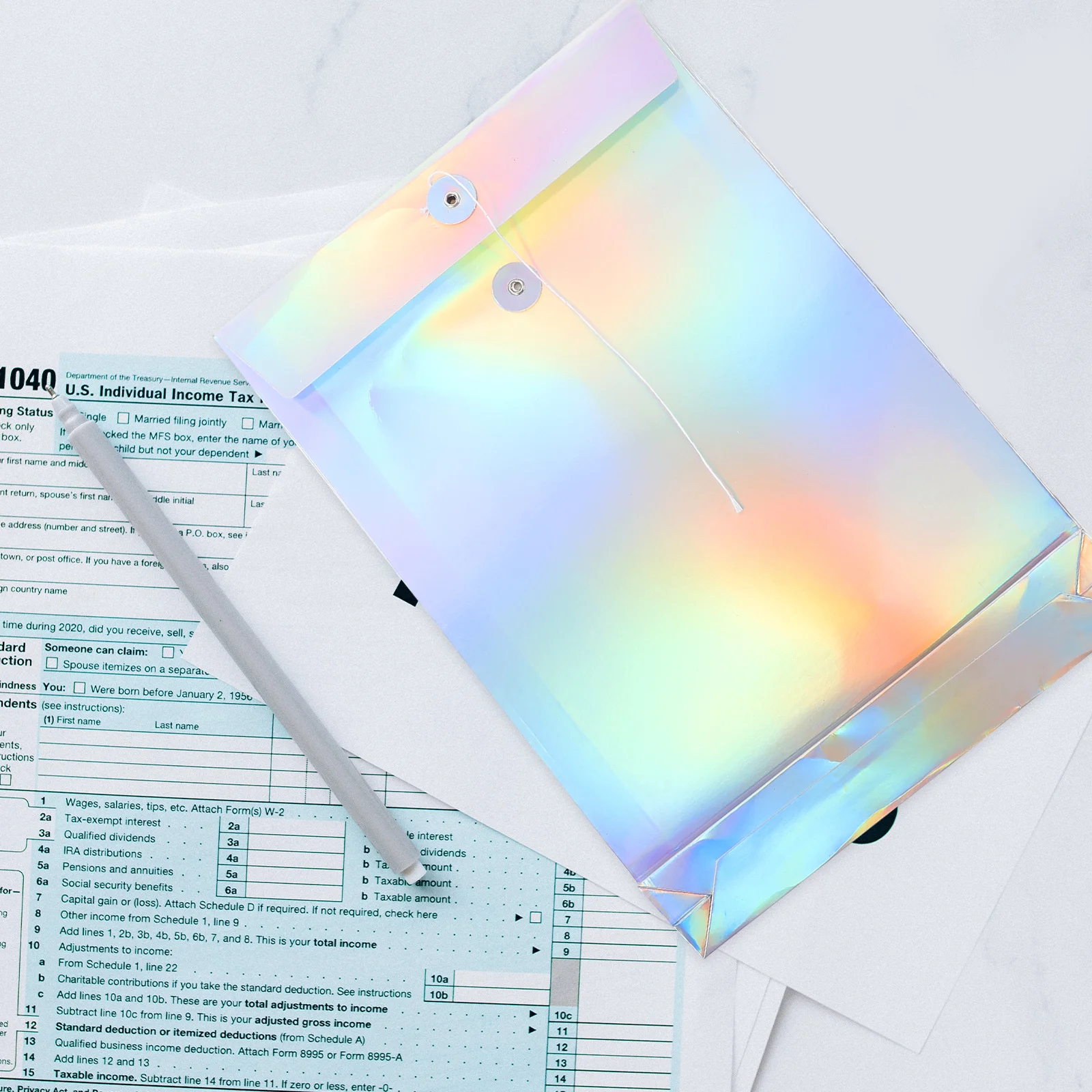 

3Pcs Holographic File Bags Tie Closure Decorative Document Organizers Receipt Storage A4 Folder Pouches Office Supplies