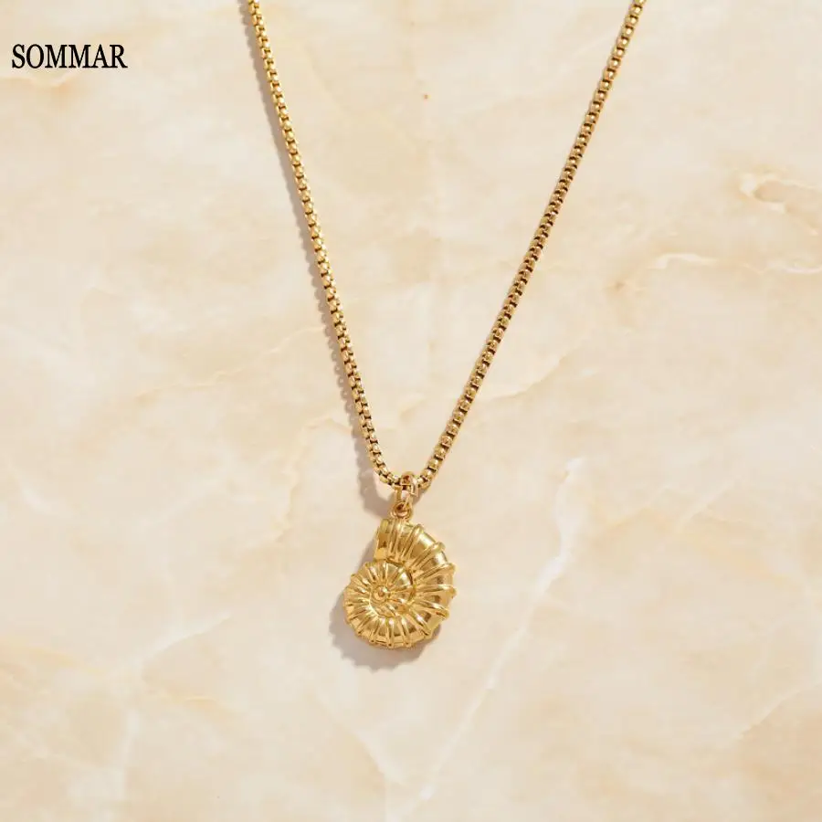 Sommar Hot Sale! 18kgp Gold Plated Goddess Necklaces & Pendants Ocean Wind Sea Star Shell Conch Pendant Necklace Collar Charms