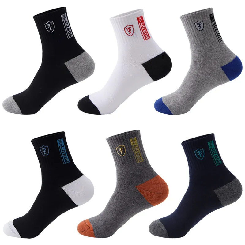 100% Cotton Thick Sports Business Socks Sweat Absorbing Odor Proof Mid Length Stockings Basketball Trendy Socks Men\'s Autumn