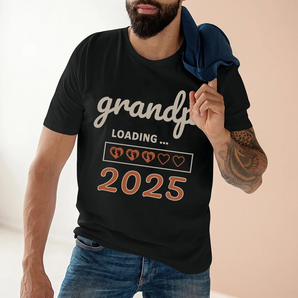 Grandpa Loading 2025 Print Men's T-shirt Casual Short Sleeve Grandfather Tee Top Pregnancy Announcement Tees Summer Clothes