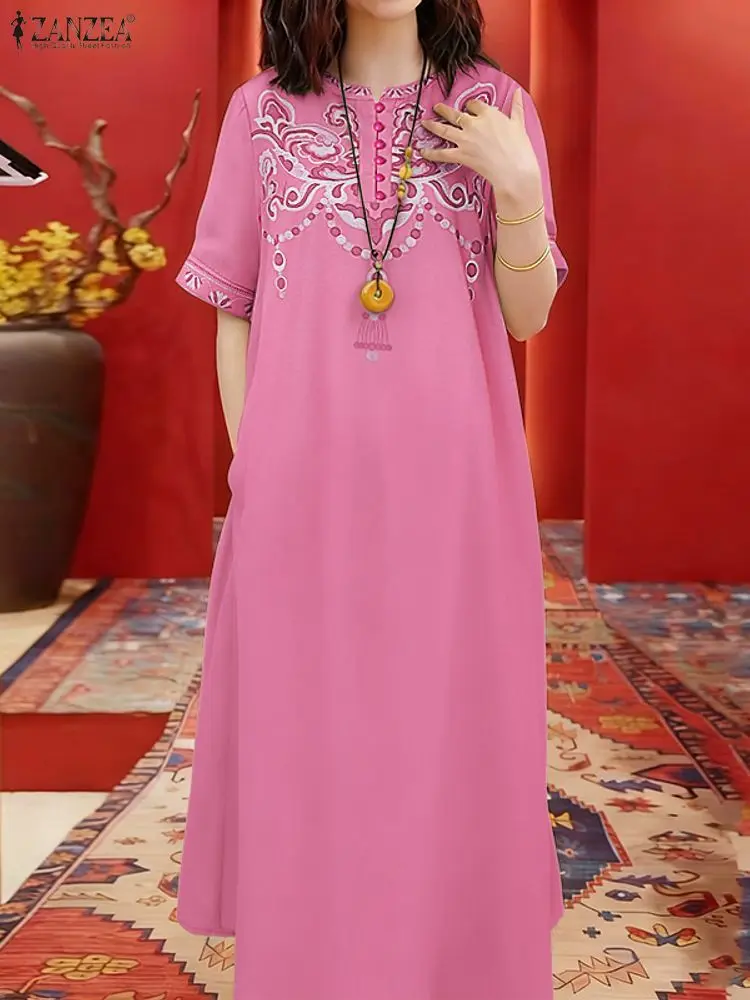 

ZANZEA Ethnic Printing Women's Midi Dresses Casual O-Neck Half Sleeve Printed A-Line Dress Spring Summer Woman Clothes S-3XL