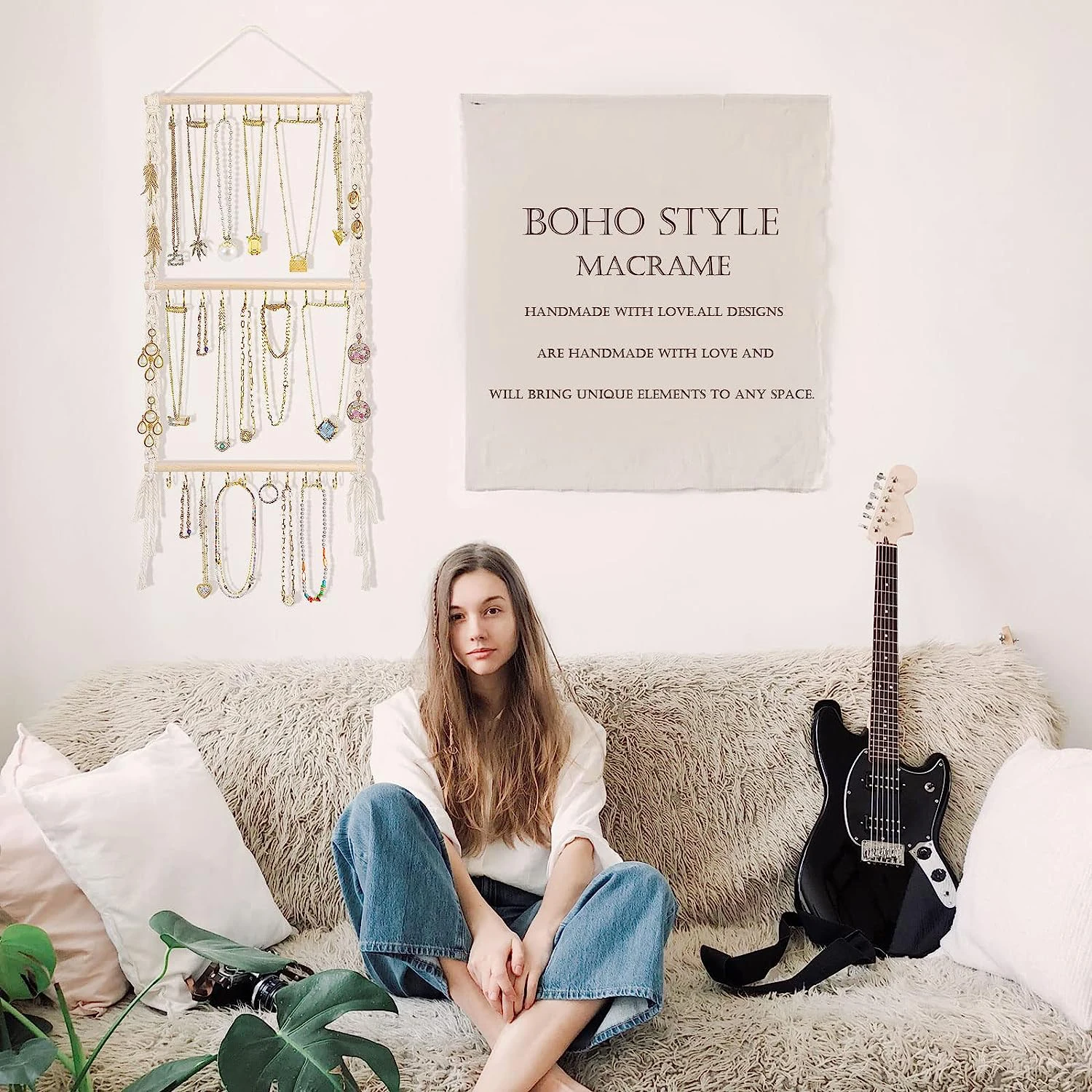 1pc set, jewelry storage rack, wall-mounted display stand, handcrafted Bohemian style, necklace hanger, with 30 hooks
