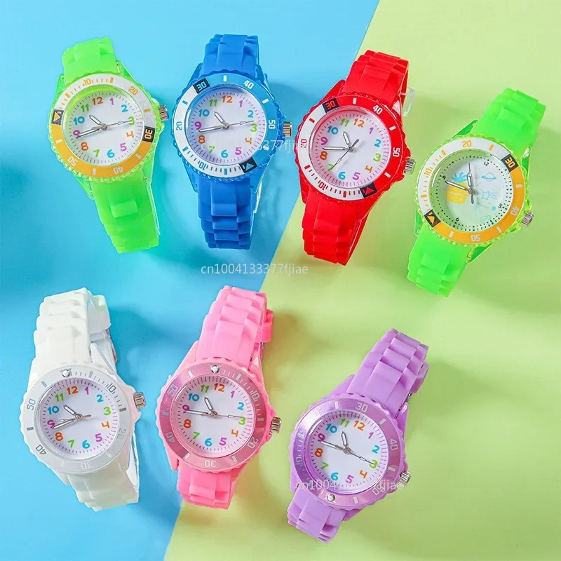 2025 Kids Analog Watch for Boys Girls Soft Silicone Band Colorful Number Cute Watches for Children  Resistant Quartz Wristwatch